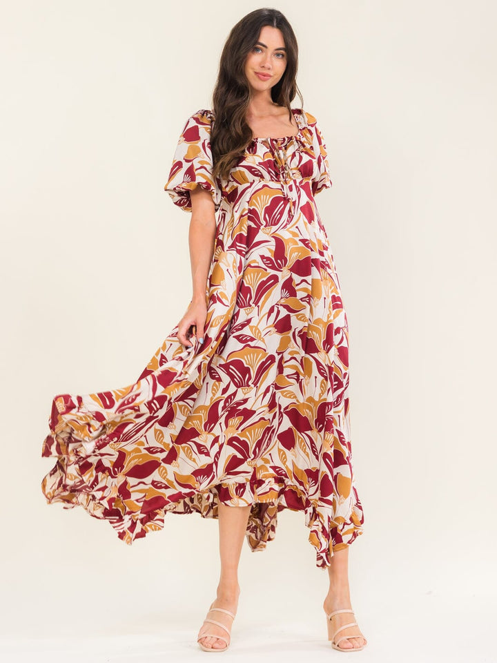 ENTRO WOMEN'S SHORT SLEEVE ELASTIC WAIST FLORAL PRINT MAXI DRESS