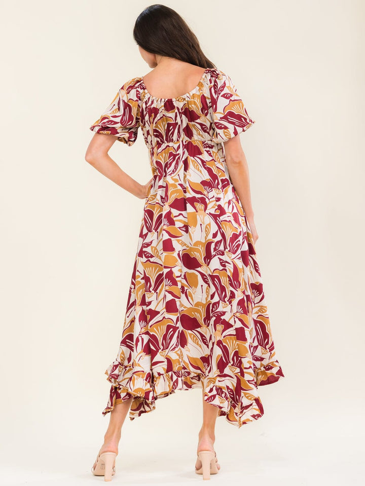 ENTRO WOMEN'S SHORT SLEEVE ELASTIC WAIST FLORAL PRINT MAXI DRESS