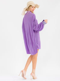 WOMEN'S LONG SLEEVE STUDS DETAILED BUTTON UP HIGH-LOW MINI DRESS