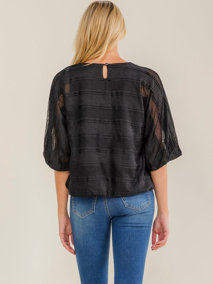 WOMEN'S SHORT SLEEVE BUBBLE HEM BLOUSE