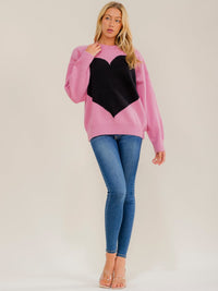WOMEN'S LONG SLEEVE HEARTS KNIT COLORBLOCK PULLOVER SWEATER