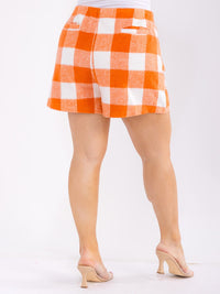 PLUS SIZE ZIPPER CLOSURE POCKETS PLAID MINI SHORTS