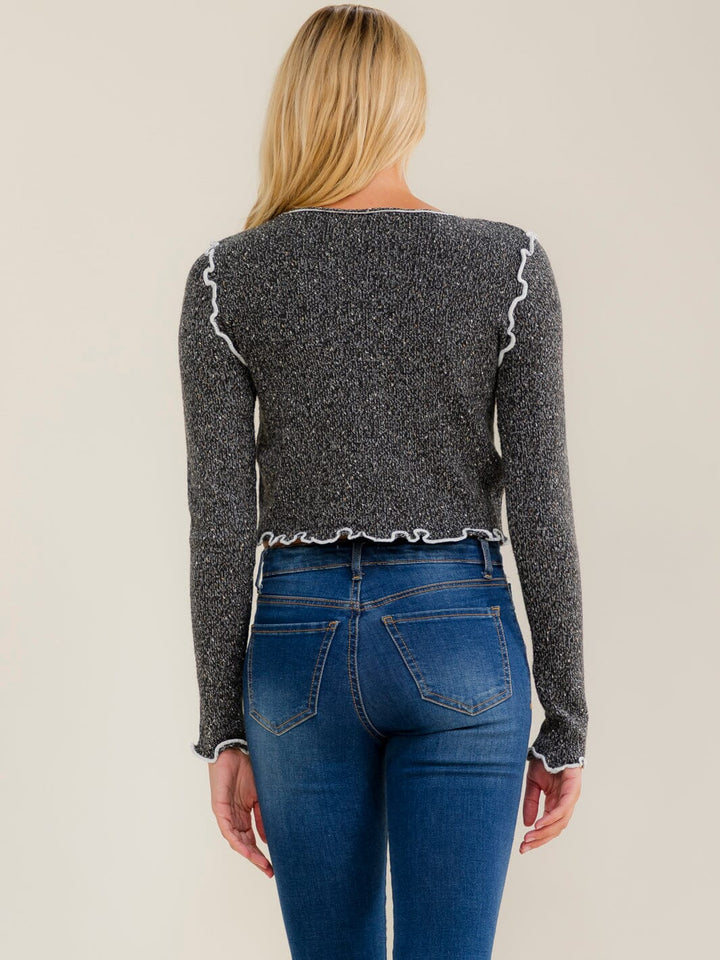 WOMEN'S LONG SLEEVE TRIM DETAILED KNIT TOP
