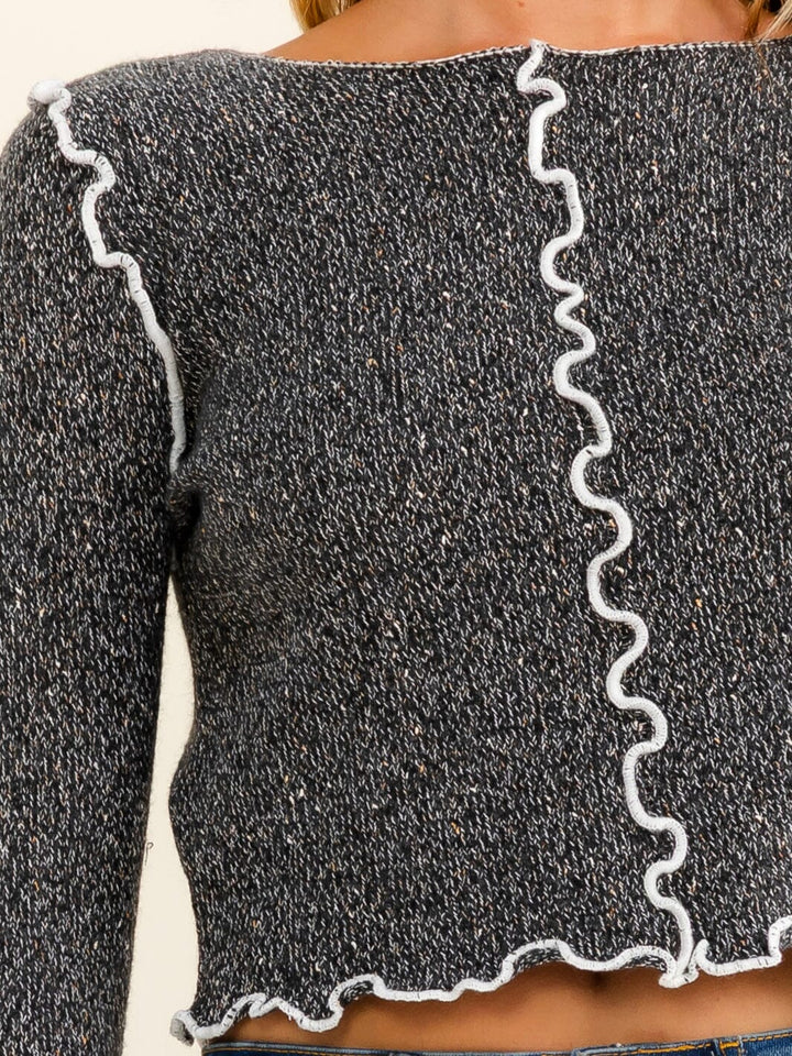 WOMEN'S LONG SLEEVE TRIM DETAILED KNIT TOP