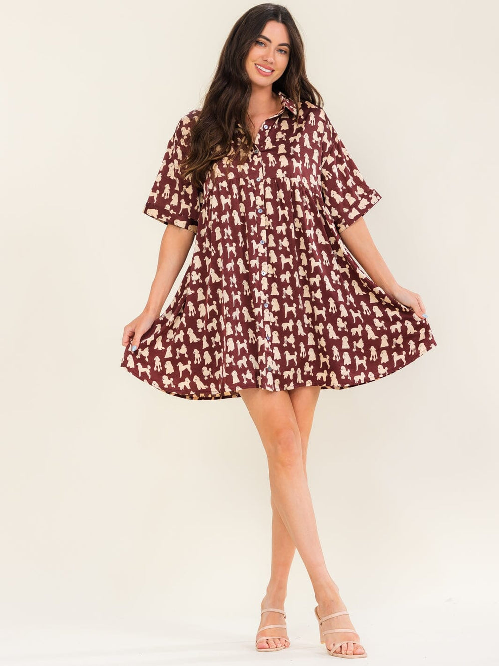 ENTRO WOMEN'S SHORT SLEEVE BUTTON UP POCKETS TUNIC MULTI PRINT MINI DRESS