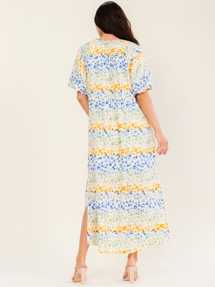 ENTRO WOMEN'S SHORT SLEEVE V-NECK ANIMAL PRINT PRINT TUNIC MAXI DRESS