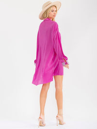 WOMEN'S LONG SLEEVE STUDS DETAILED BUTTON UP HIGH-LOW MINI DRESS