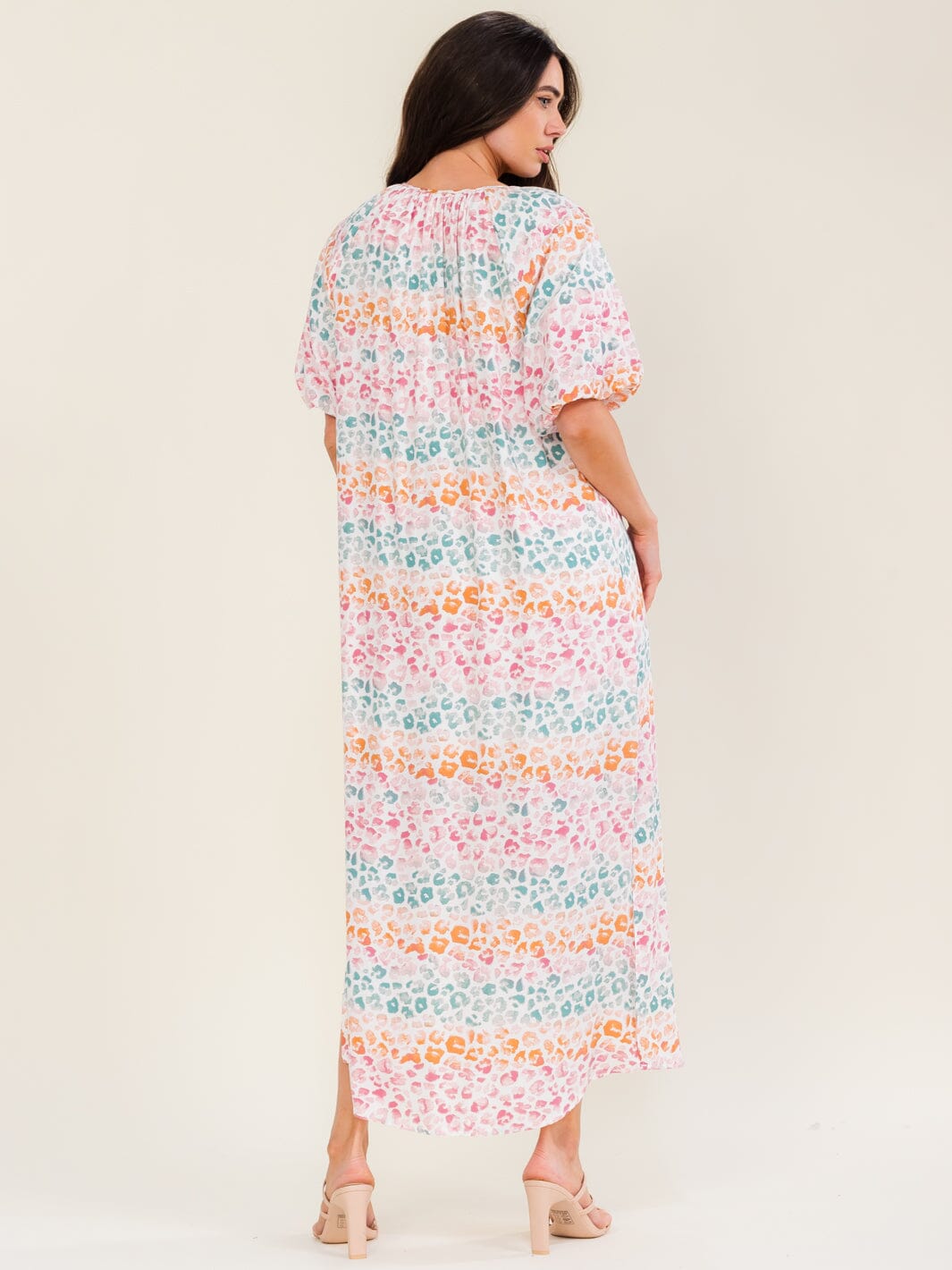 ENTRO WOMEN'S SHORT SLEEVE V-NECK ANIMAL PRINT PRINT TUNIC MAXI DRESS