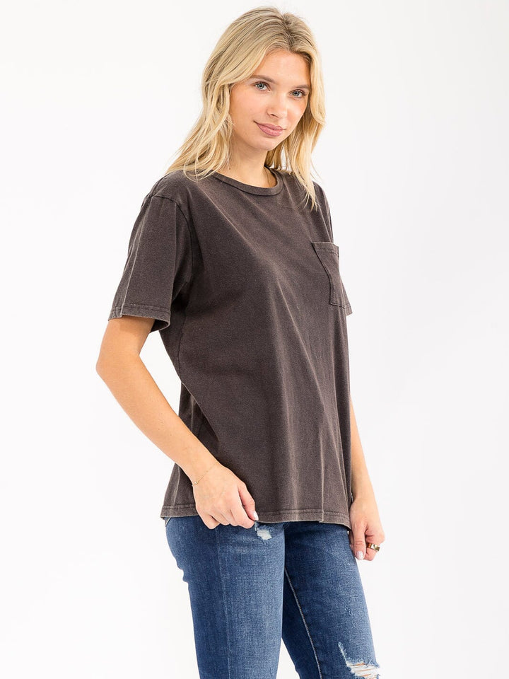 WOMEN'S SHORT SLEEVE FRONT POCKET BASIC TOP