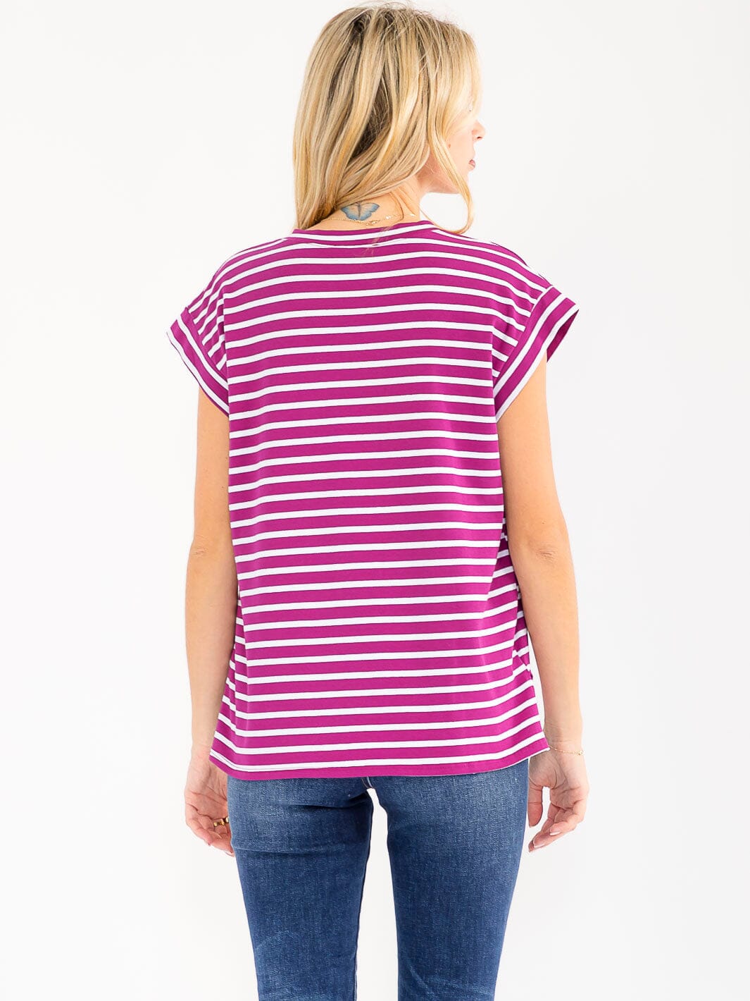 WOMEN'S SHORT SLEEVE COLORBLOCK STRIPES TOP