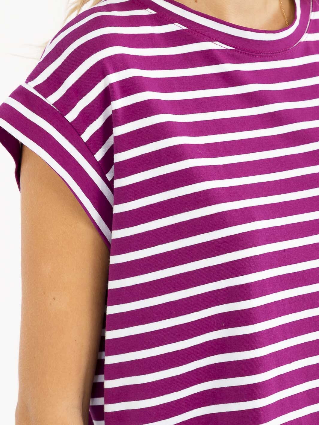 WOMEN'S SHORT SLEEVE COLORBLOCK STRIPES TOP