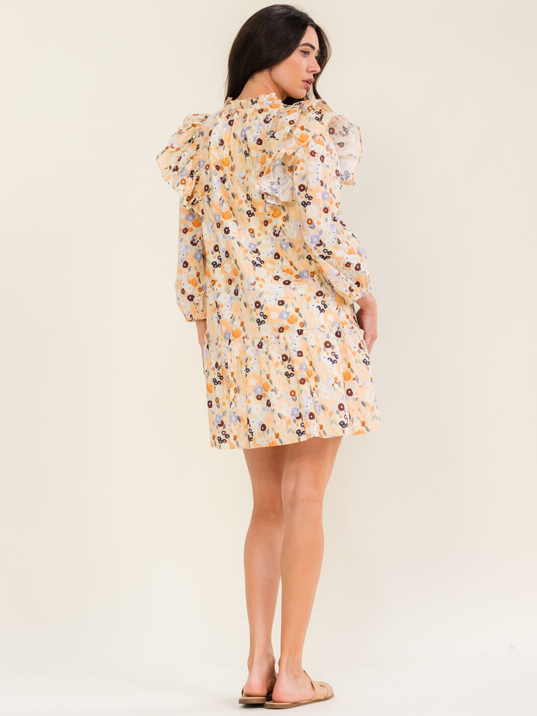 ENTRO WOMEN'S 3/4 SLEEVE V-NECK FLORAL PRINT MINI DRESS