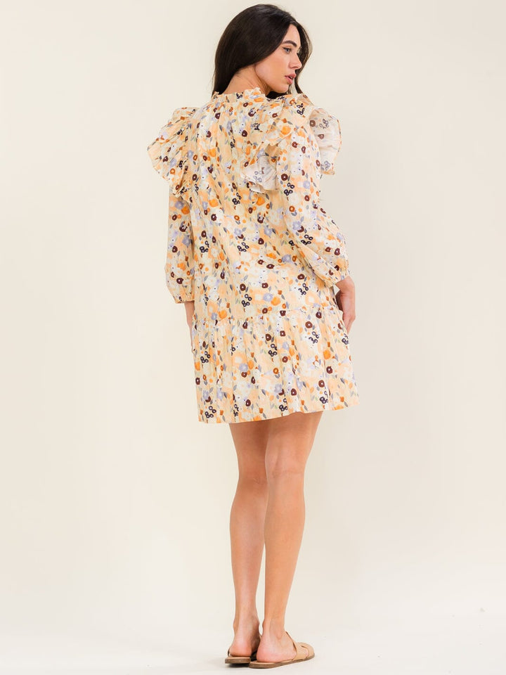 ENTRO WOMEN'S 3/4 SLEEVE V-NECK FLORAL PRINT MINI DRESS