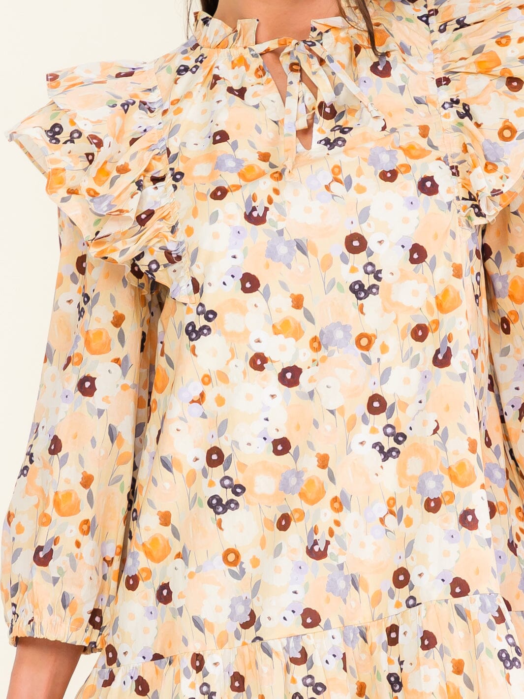 ENTRO WOMEN'S 3/4 SLEEVE V-NECK FLORAL PRINT MINI DRESS