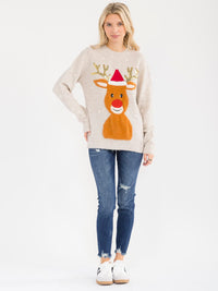 WOMEN'S LONG SLEEVE GRAPHIC HOLIDAY SEQUINS PULLOVER SWEATER