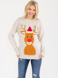 WOMEN'S LONG SLEEVE GRAPHIC HOLIDAY SEQUINS PULLOVER SWEATER