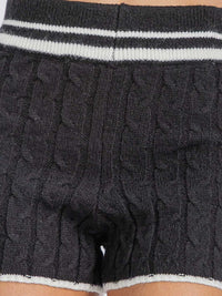 WOMEN'S ELASTIC WAIST CABLE KNIT COLORBLOCK MINI SHORTS