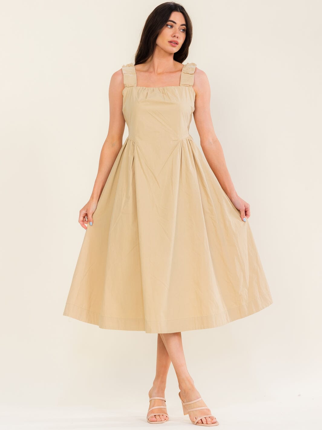 *******WOMEN'S SLEEVELESS SQUARE NECK FRONT POCKETS FIT & FLARE MAXI DRESS