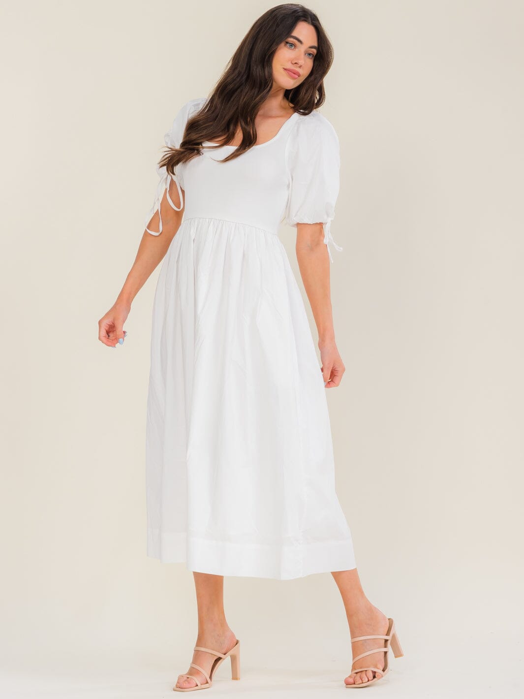 WOMEN'S SHORT SLEEVE ELASTIC WAIST FRONT POCKETS MAXI DRESS