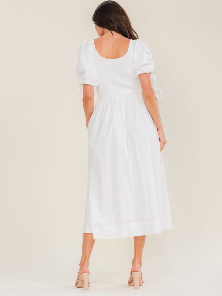 WOMEN'S SHORT SLEEVE ELASTIC WAIST FRONT POCKETS MAXI DRESS