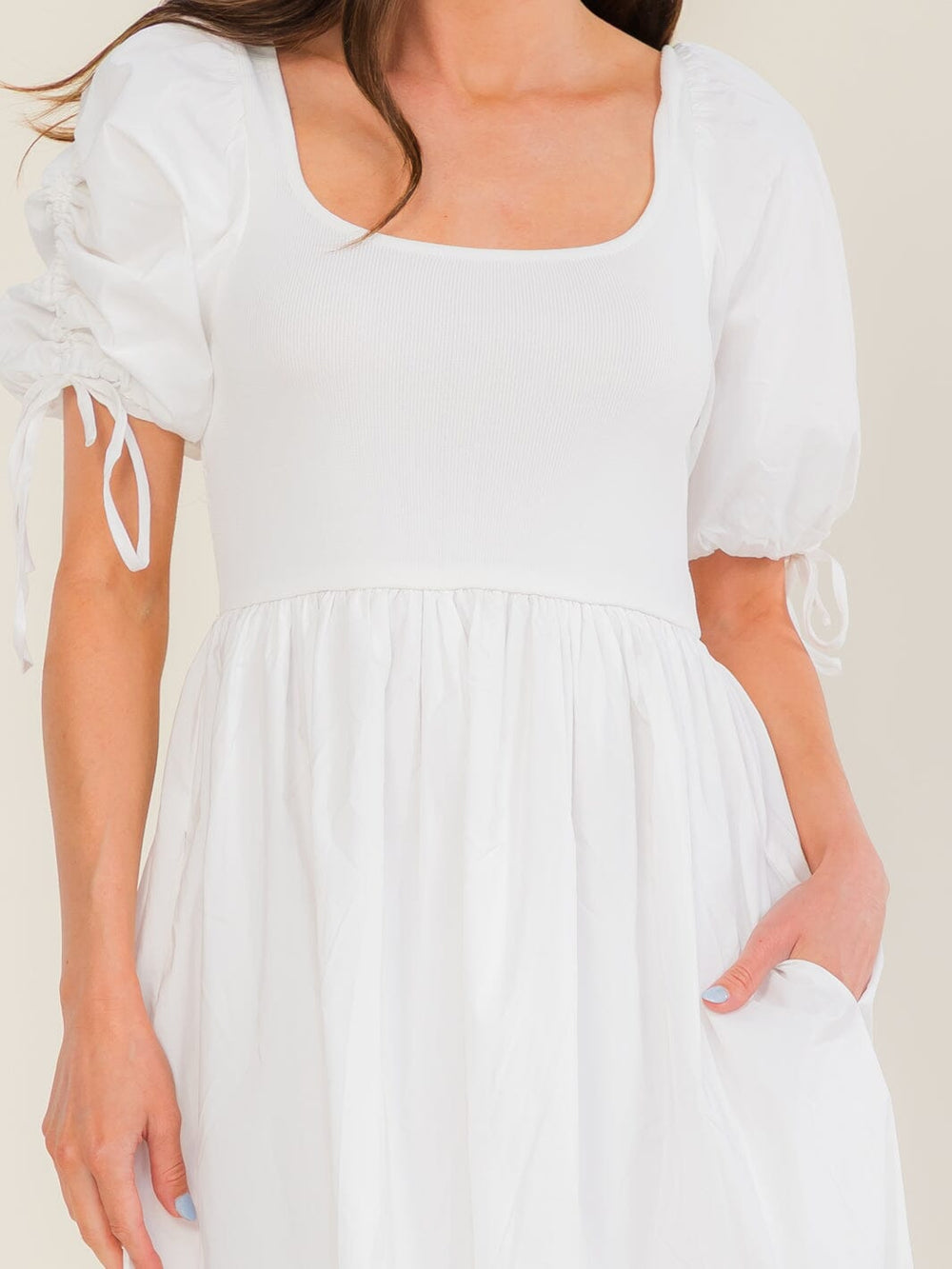 WOMEN'S SHORT SLEEVE ELASTIC WAIST FRONT POCKETS MAXI DRESS