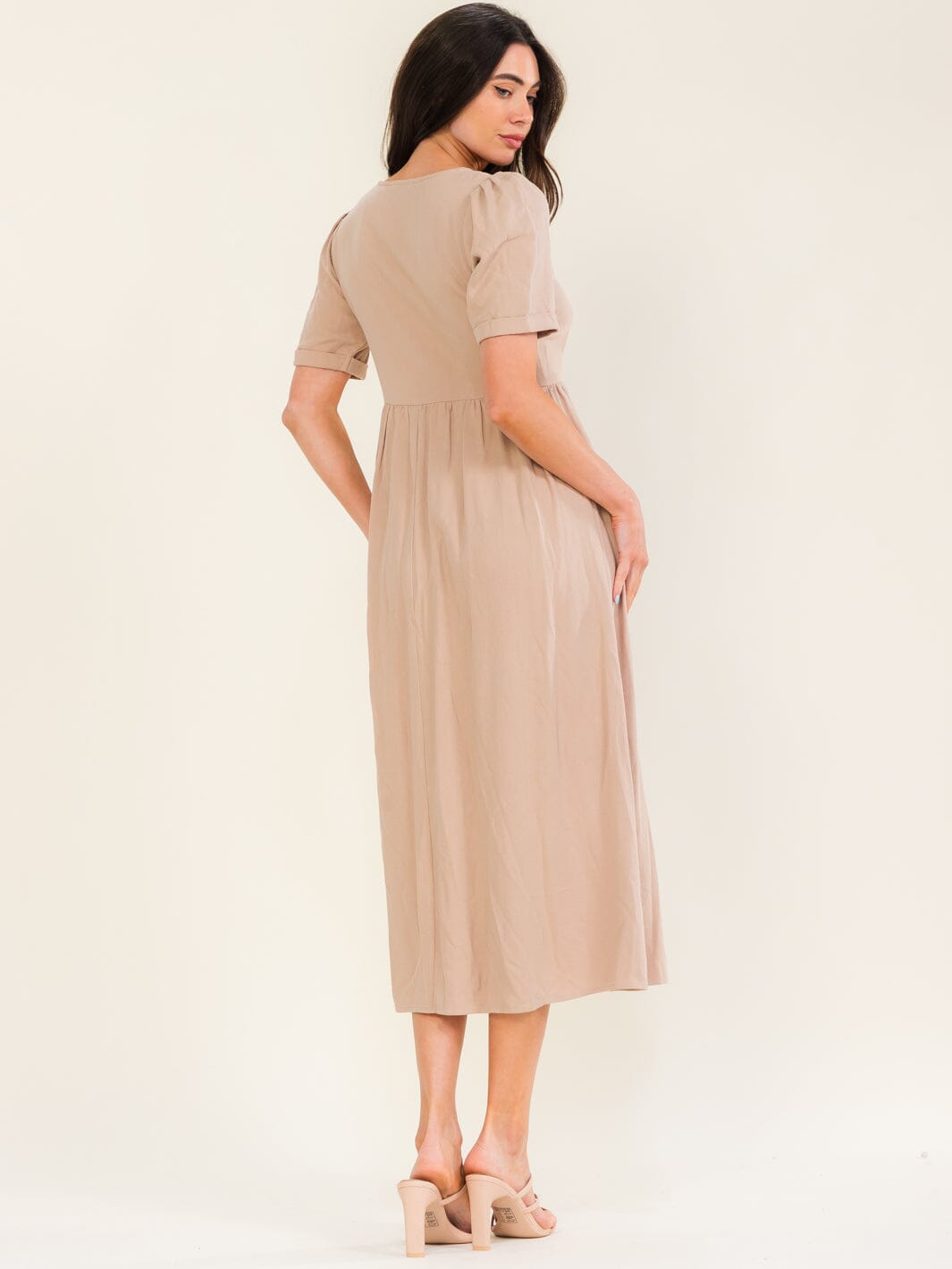WOMEN'S SHORT SLEEVE BUTTON UP FRONT POCKETS MAXI DRESS