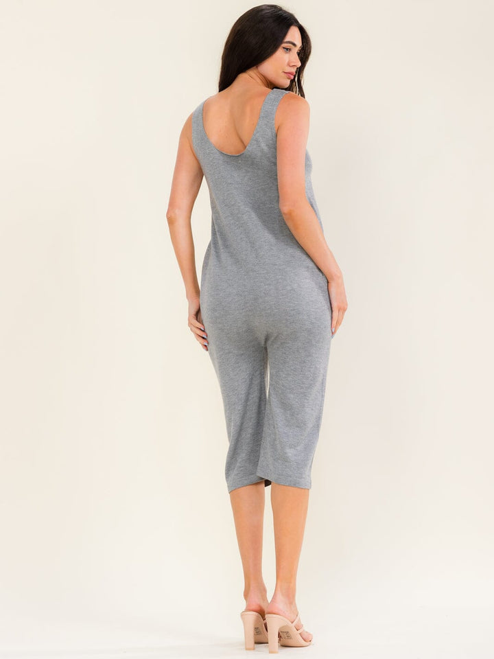 WOMEN'S SLEEVELESS FRONT POCKETS WIDE LEG JUMPSUIT