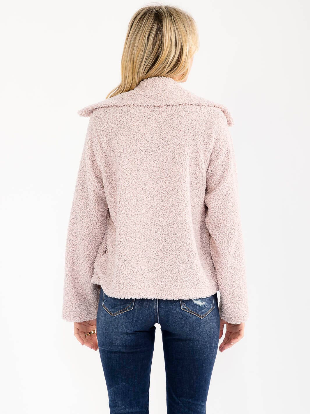 WOMEN'S LONG SLEEVE OPEN FRONT POCKETS SHERPA JACKET