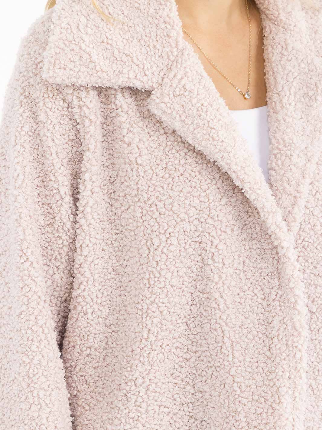 WOMEN'S LONG SLEEVE OPEN FRONT POCKETS SHERPA JACKET