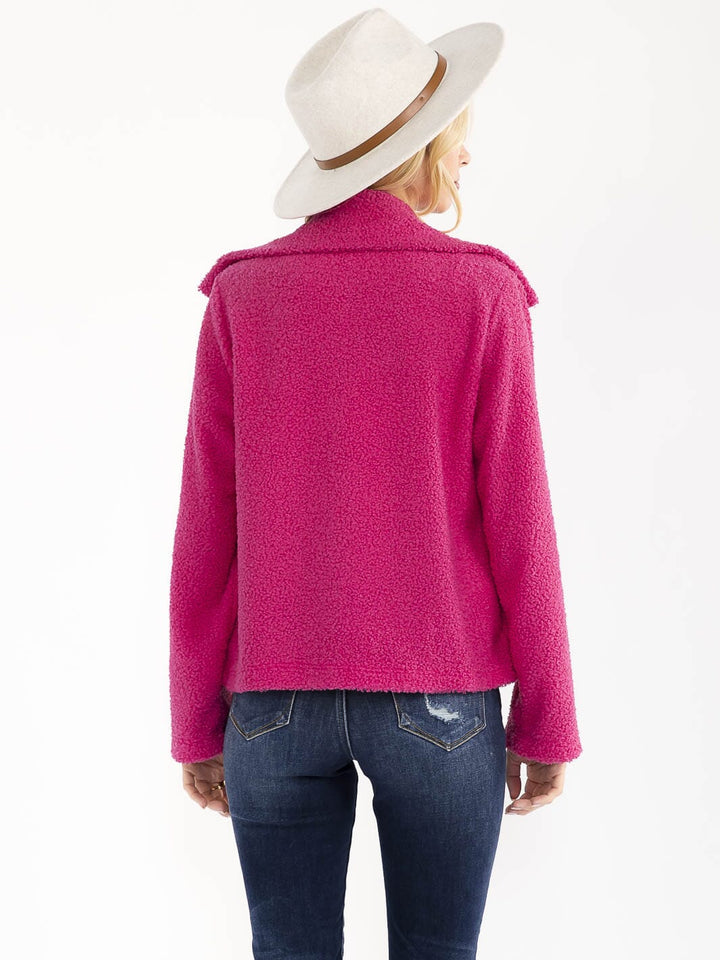 WOMEN'S LONG SLEEVE OPEN FRONT POCKETS SHERPA JACKET