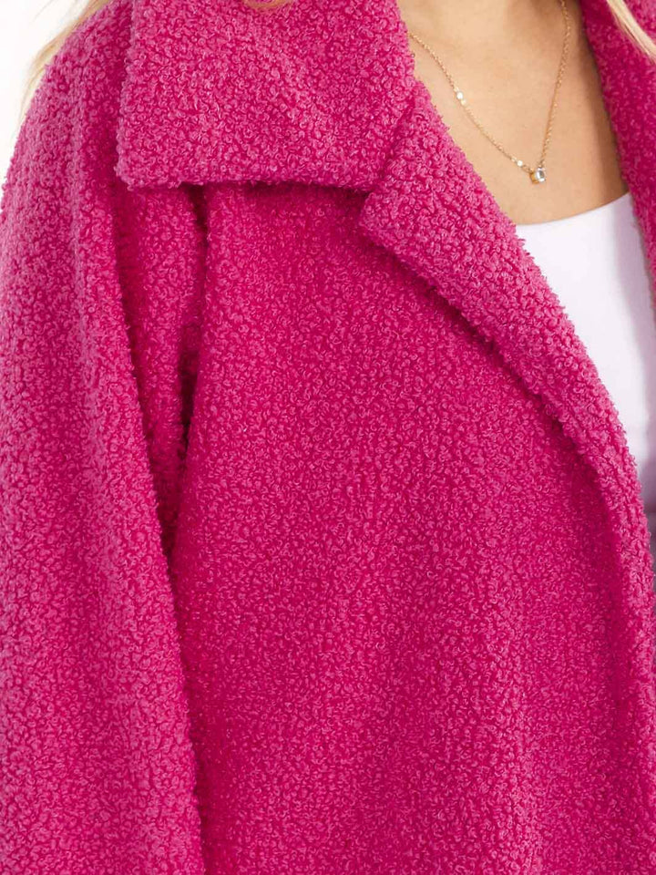 WOMEN'S LONG SLEEVE OPEN FRONT POCKETS SHERPA JACKET