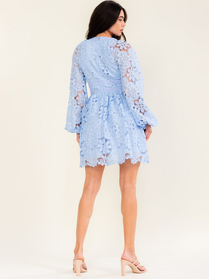 BEULAH WOMEN'S LONG SLEEVE V-NECK CROCHET MINI DRESS