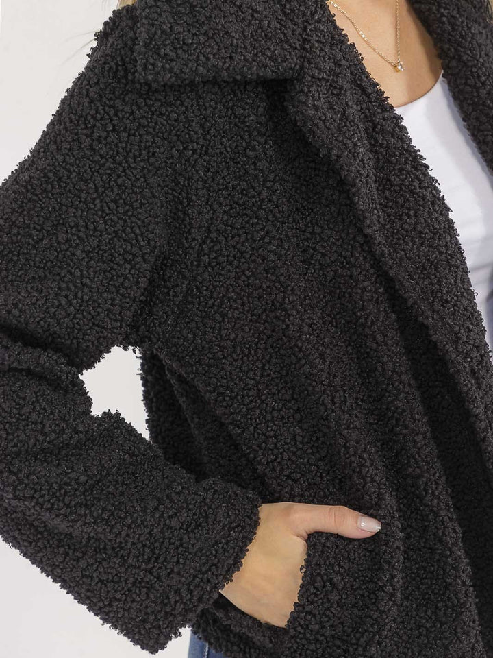 WOMEN'S LONG SLEEVE OPEN FRONT POCKETS SHERPA JACKET