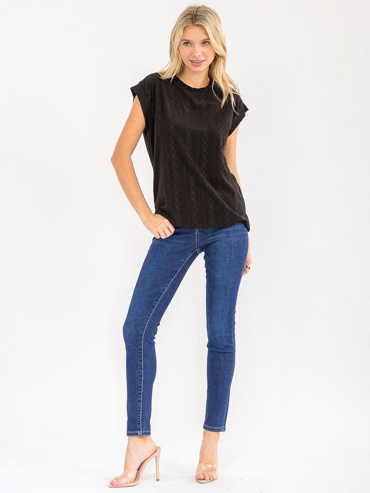 WOMEN'S SHORT SLEEVE RIBBED DETAILED BLOUSE
