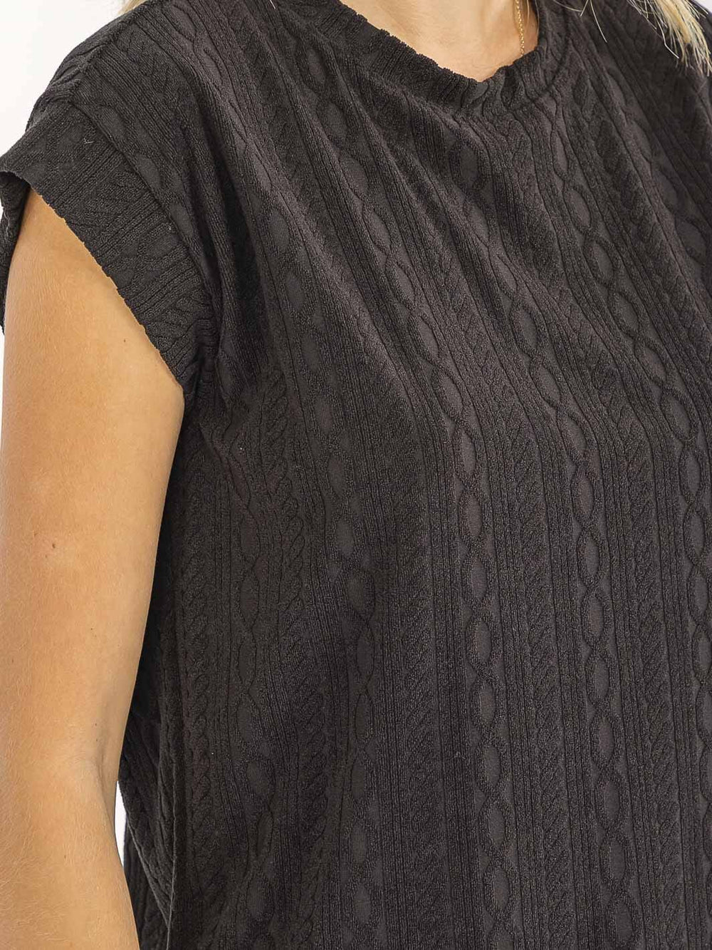 WOMEN'S SHORT SLEEVE RIBBED DETAILED BLOUSE