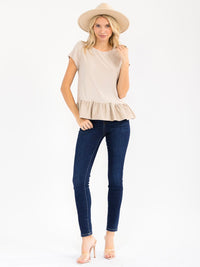 WOMEN'S SHORT SLEEVE RUFFLE BOTTOM HEM TOP