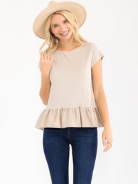 WOMEN'S SHORT SLEEVE RUFFLE BOTTOM HEM TOP