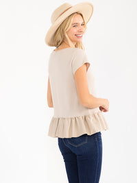 WOMEN'S SHORT SLEEVE RUFFLE BOTTOM HEM TOP