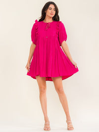 ENTRO WOMEN'S SHORT SLEEVE V-NECK LOOSE FIT MINI DRESS