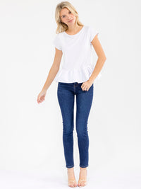 WOMEN'S SHORT SLEEVE RUFFLE BOTTOM HEM TOP