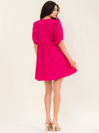 ENTRO WOMEN'S SHORT SLEEVE V-NECK LOOSE FIT MINI DRESS