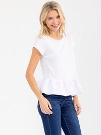 WOMEN'S SHORT SLEEVE RUFFLE BOTTOM HEM TOP