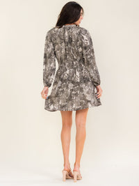 ENTRO WOMEN'S LONG SLEEVE ELASTIC WAIST BUTTON UP FLORAL PRINT MINI DRESS