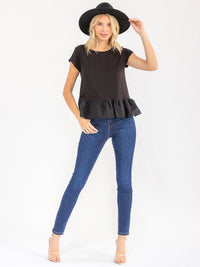WOMEN'S SHORT SLEEVE RUFFLE BOTTOM HEM TOP