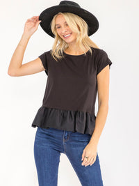 WOMEN'S SHORT SLEEVE RUFFLE BOTTOM HEM TOP