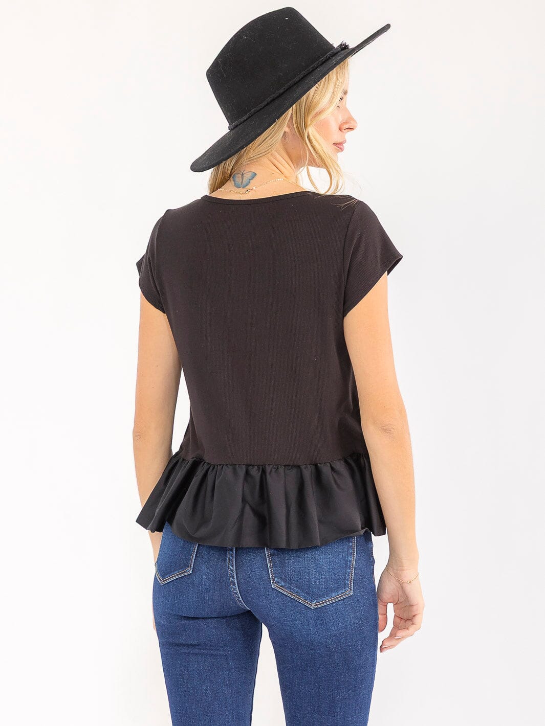 WOMEN'S SHORT SLEEVE RUFFLE BOTTOM HEM TOP