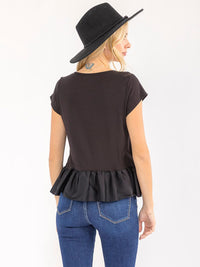 WOMEN'S SHORT SLEEVE RUFFLE BOTTOM HEM TOP
