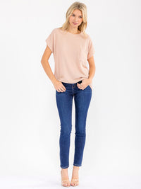 WOMEN'S SHORT SLEEVE FRONT POCKET RIBBED DETAILED BLOUSE