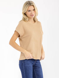 WOMEN'S SHORT SLEEVE FRONT POCKET RIBBED DETAILED BLOUSE