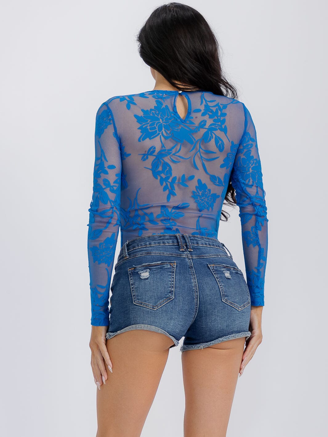 WOMEN'S LONG SLEEVE MESH PRINTED BODYSUIT